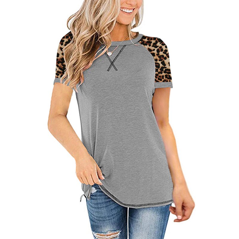 T-shirt Women Leopart O Neck Short Sleeve Tees Femme Tee