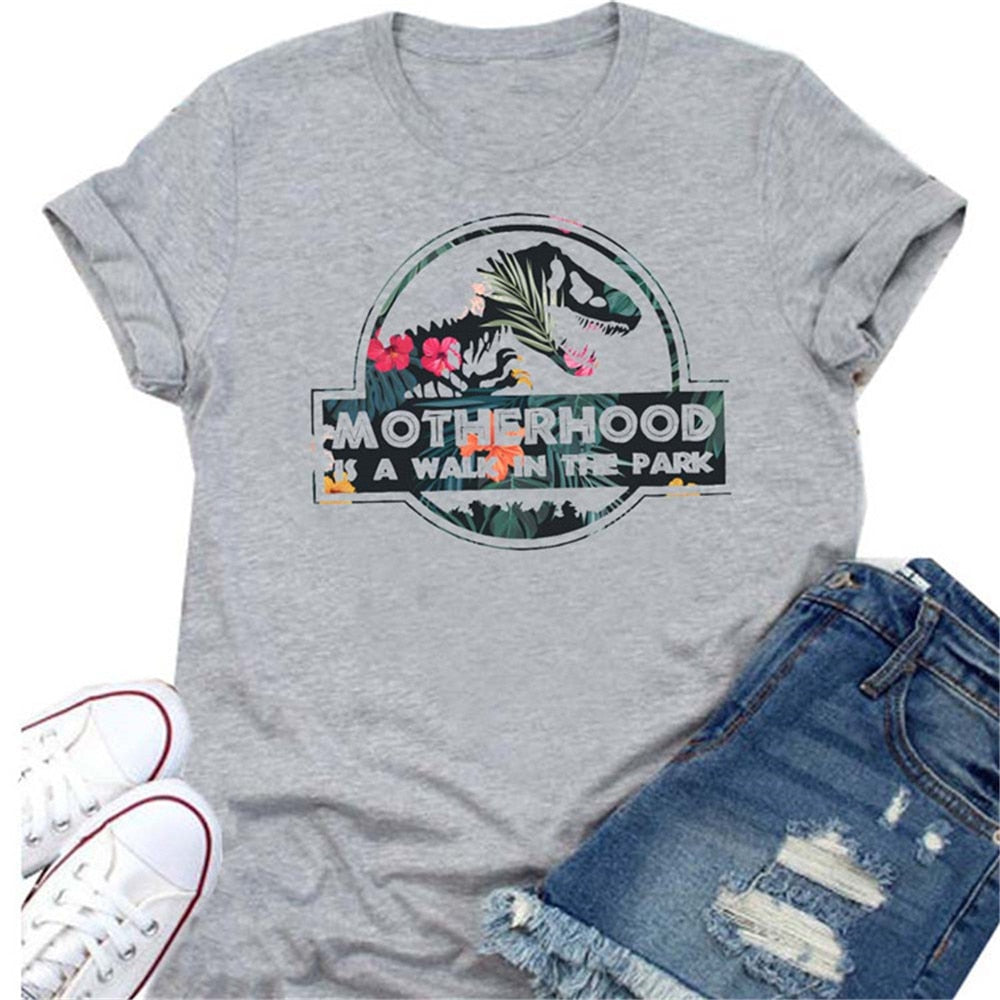 MOTHERHOOD IS A WALK IN THE PARK Letter Harajuku Print Women T shirt