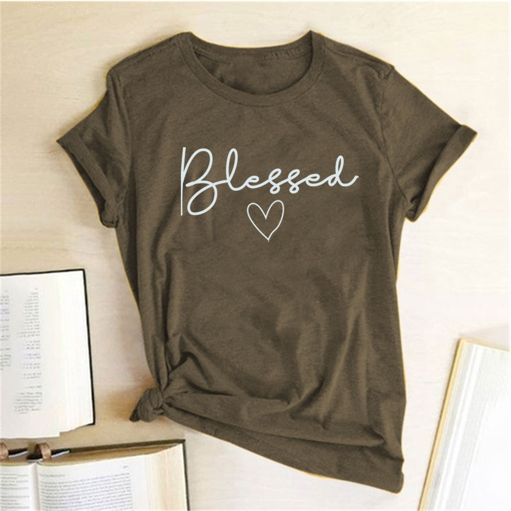 Blessed Heart Printing T-shirts Women Summer Clothes Vogue