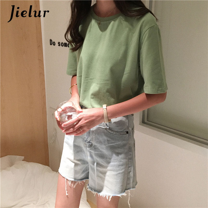 Tee Shirt 15 Solid Color Basic T Shirt Women Casual O-neck