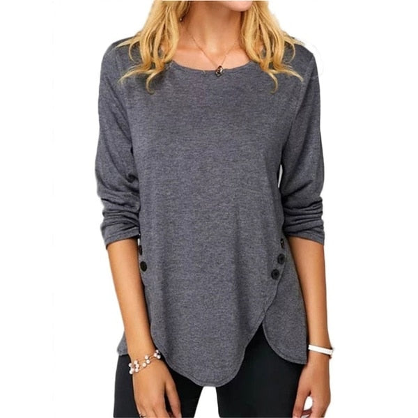 Women Round Neck Long Sleeves Button T-Shirt Color