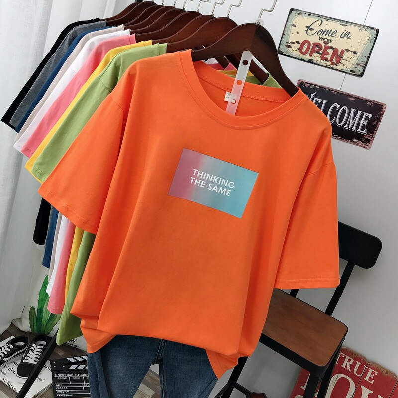 Large size summer 2021 new street fashion Casual Women's T-Shirt loose Short sleeve Pullovers 100% cotton Letter printing Tops