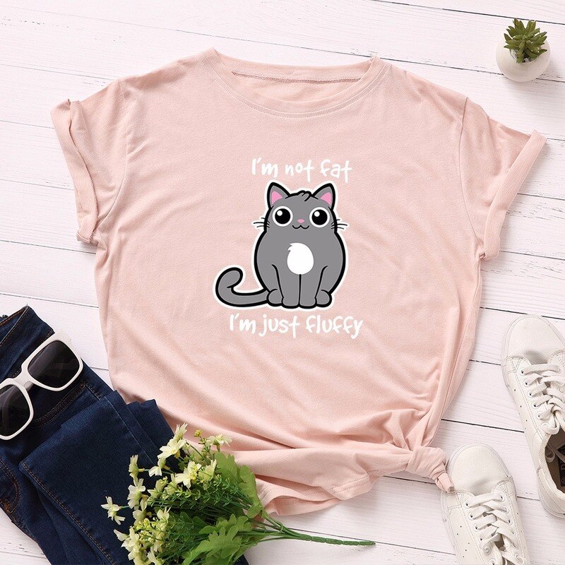 Summer Fashion Women T-shirt Cotton Cute Cartoon Fat Cat