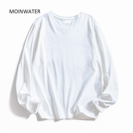 MOINWATER Women O-neck Long Sleeve T shirts Lady White Cotton Tops Female Soft Casual Tees Women's Black T-shirt MLT1901