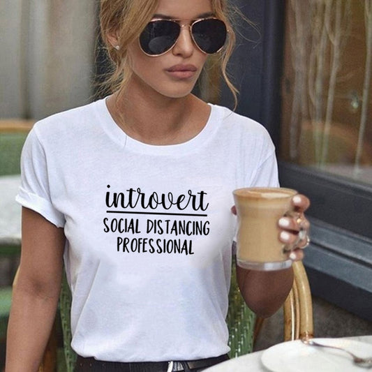 Introvert Social Distancing T Shirts Women Cotton Short