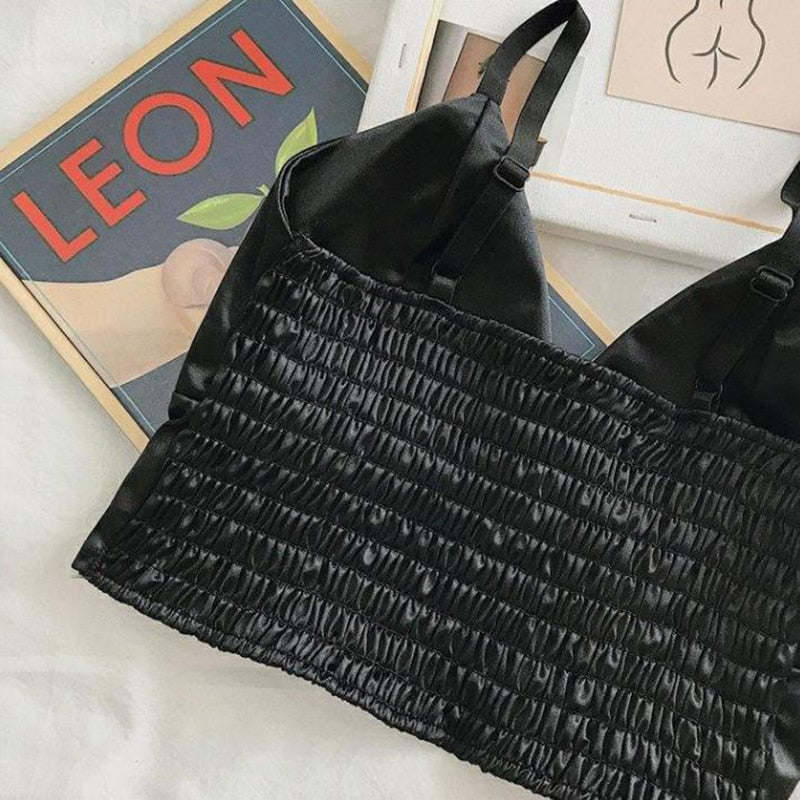 Women Wireless Bralette Crochet Top Sexy Satin Crop Tops