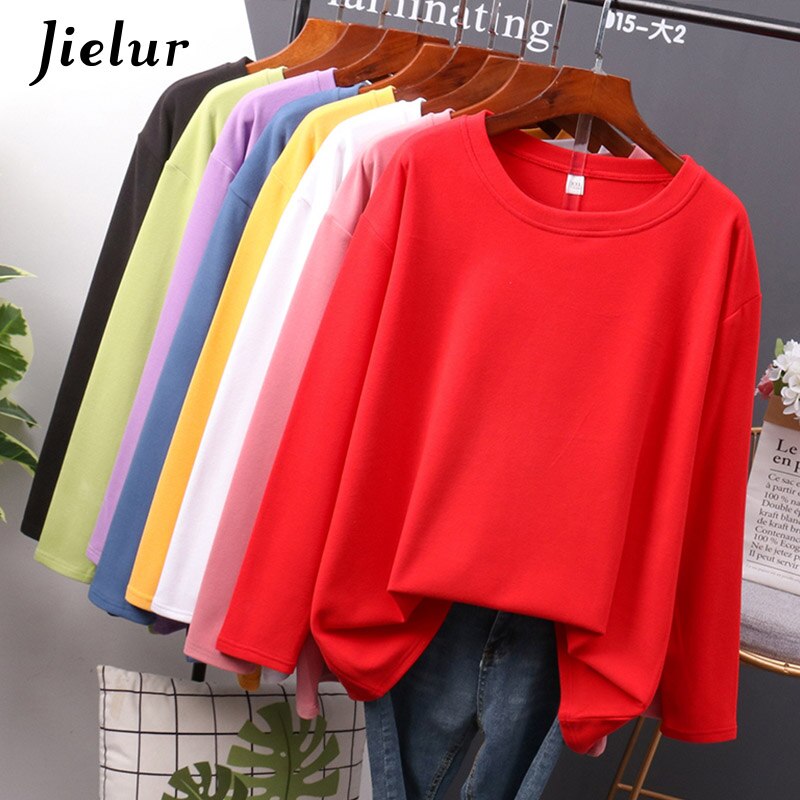 Autumn New T shirt Female Pure Color Slim Long Sleeve