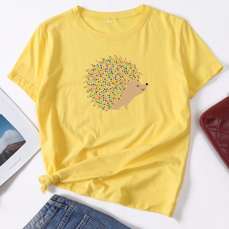 T Shirt Summer Short Sleeve Cotton Plus Size Cartoon Hedgehog