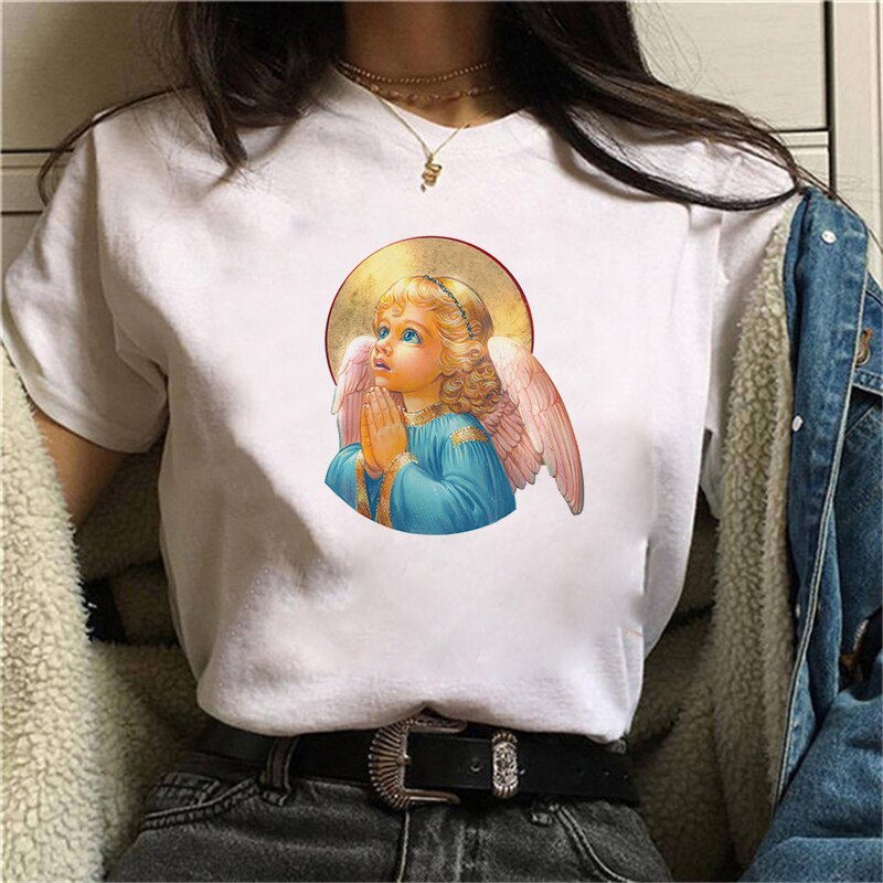 Cupid Angel Print T shirt Women Summer Cartoon Clothes