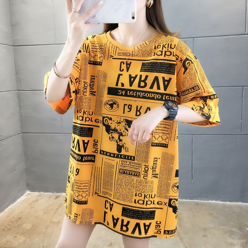 Plus Size Graphic Tee Shirts Female Summer Loose Short Sleeve Letter Print Korean T-shirt Women Oversize Harajuku Hip Hop Tops