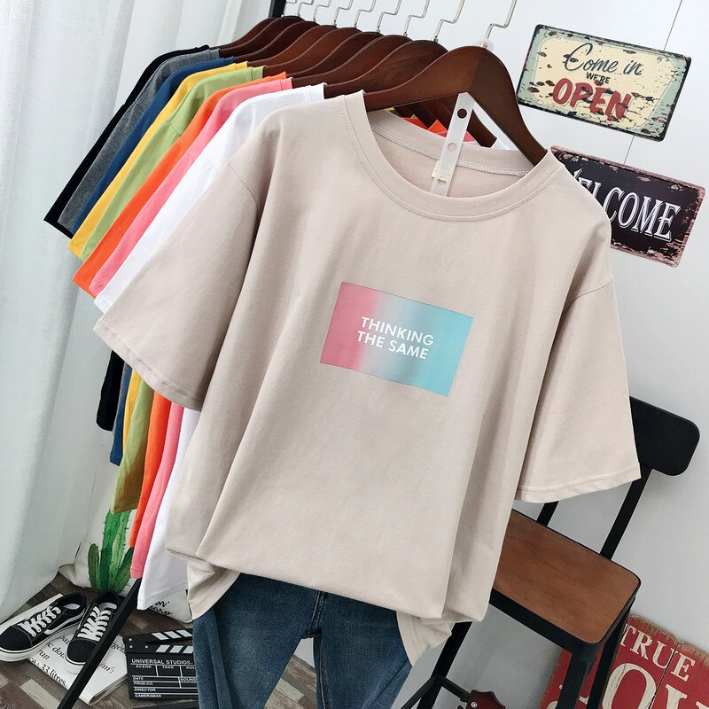 Large size summer 2021 new street fashion Casual Women's T-Shirt loose Short sleeve Pullovers 100% cotton Letter printing Tops