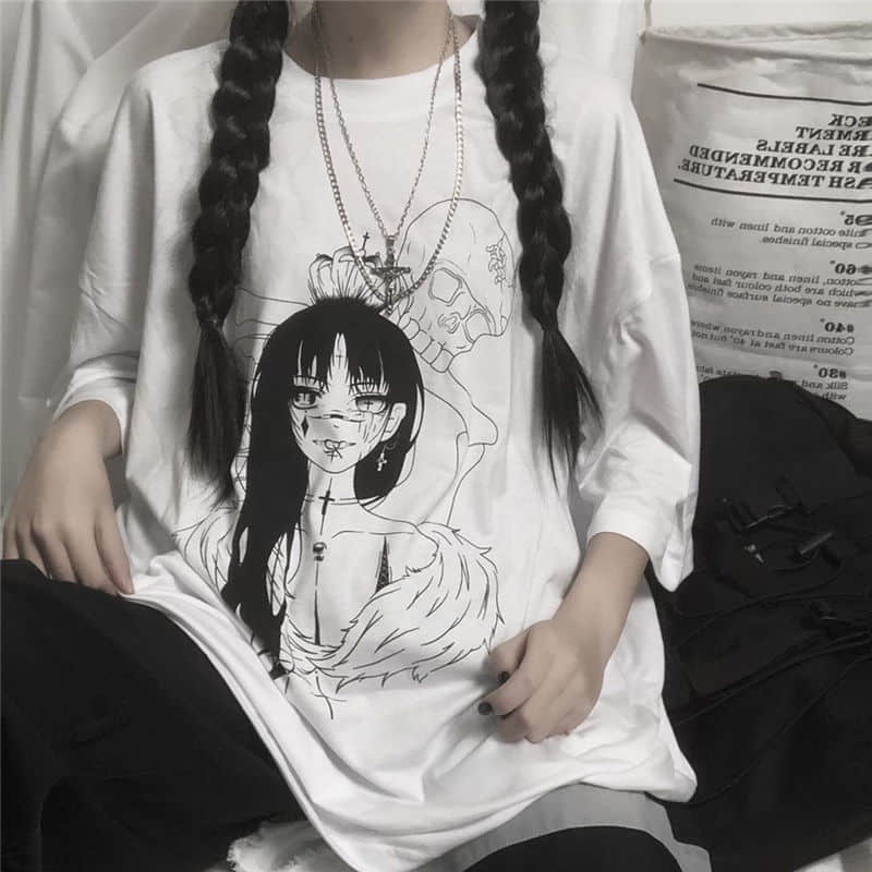 NiceMix vintage anime cartoon t shirt women clothes gothic tshirt streetwear print loose tops Korean summer black t-shirt