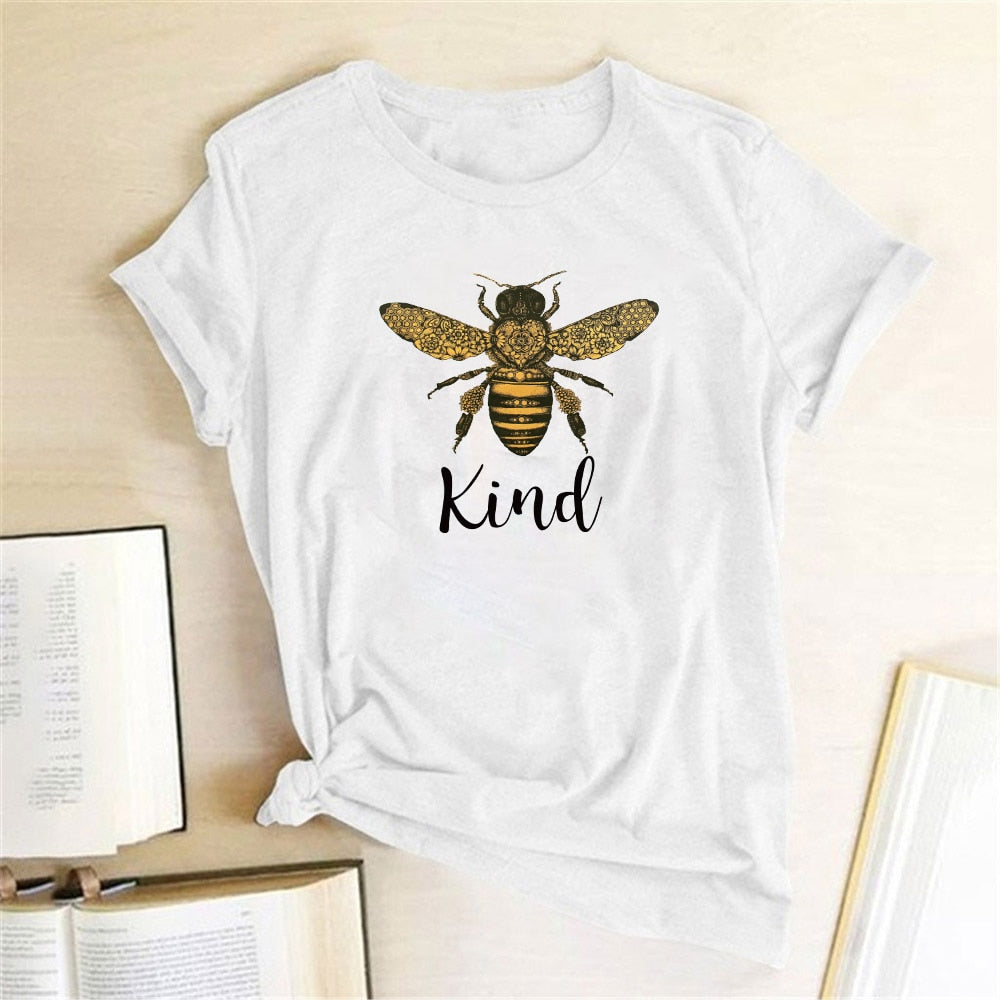 Kind Bee T Shirt Women Short Sleeve Summer Casual Printed T Shirt