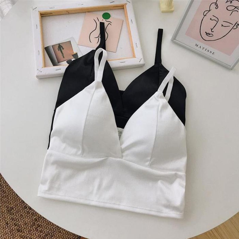 Women Wireless Bralette Crochet Top Sexy Satin Crop Tops