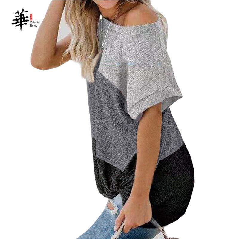 Ladies T-Shirt Women Plus Size Casual Cotton Loose O-Neck Bat Sleeve Splice Summer Tops Fashion T-Shirt