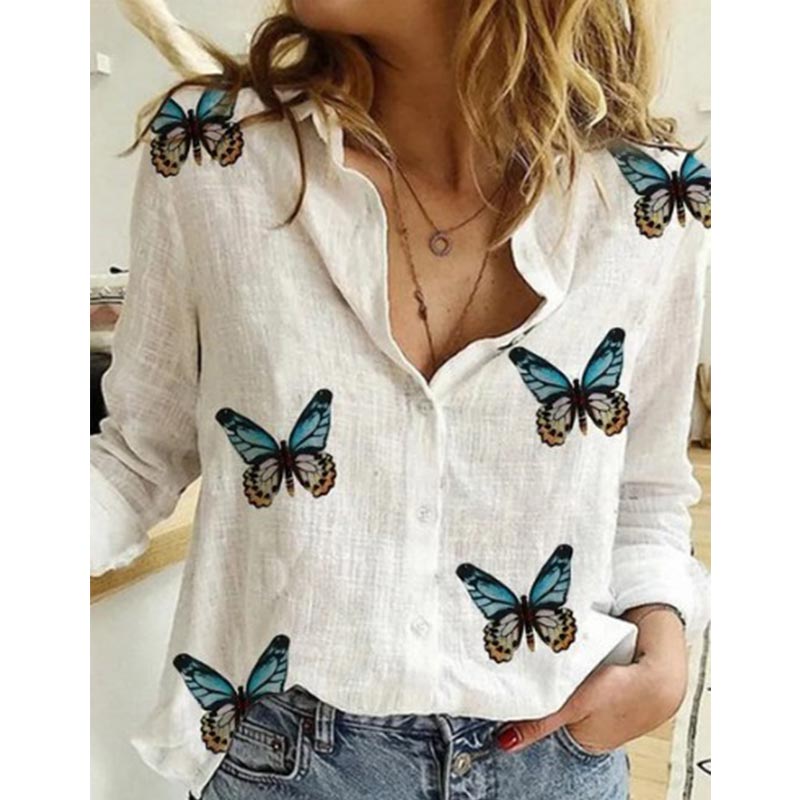 Autumn Long Sleeve Casual Loose Shirt Women Elegant Butterfly