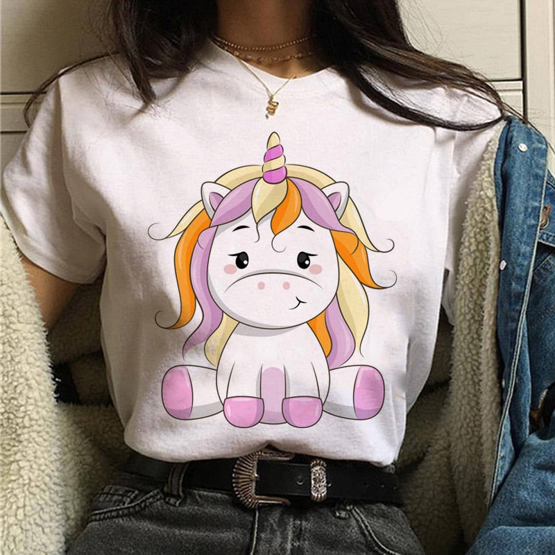 unicorn harajuku women kawaii cartoon funny ulzzang 90s streetwear tshirt korean style grunge female Casual t-shirt clothing