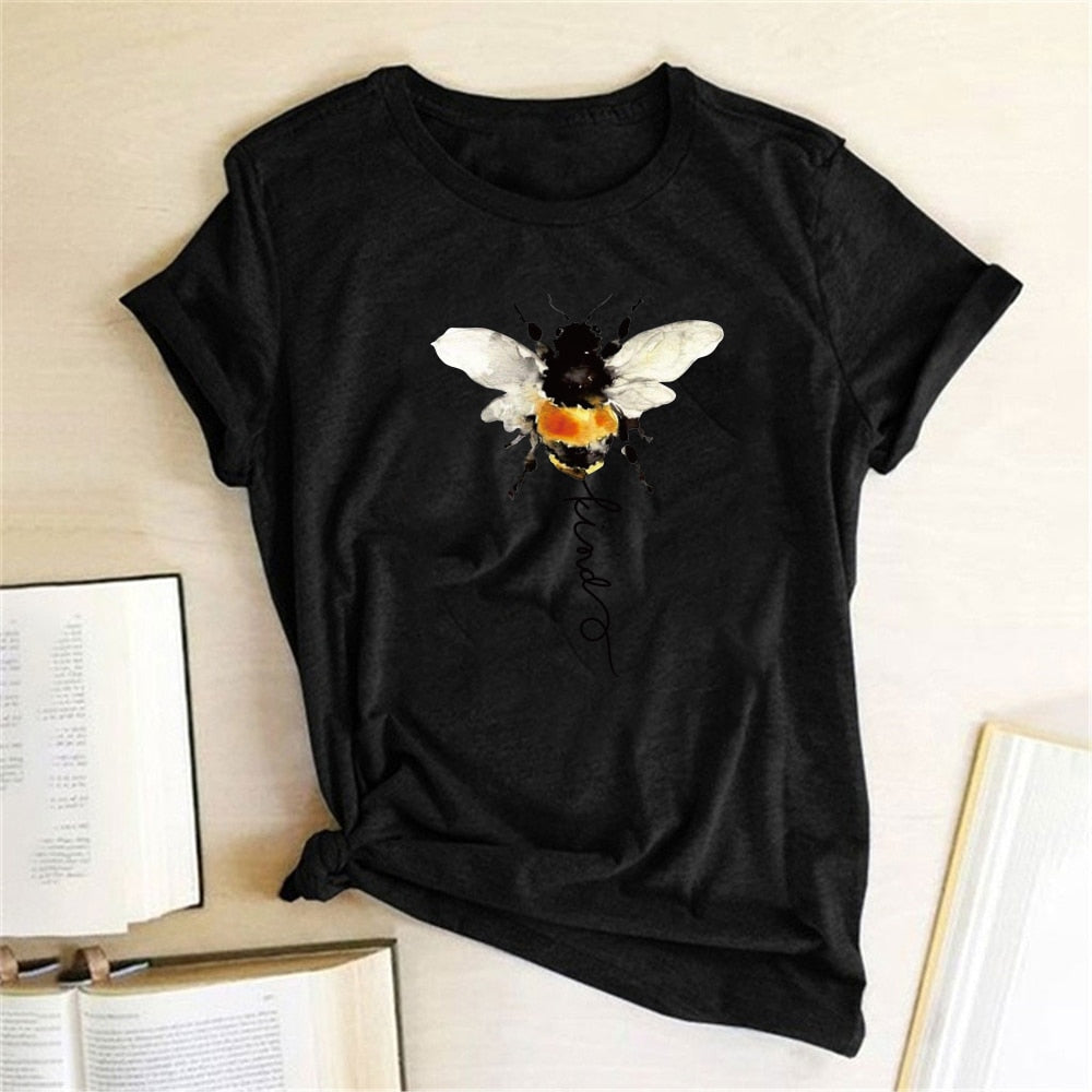 Bee Print T-shirts Women Clothing Summer Graphic T Shirts