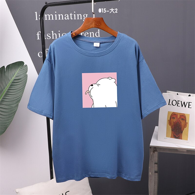 Hirsionsan Cute Bear Printed T Shirt Women New