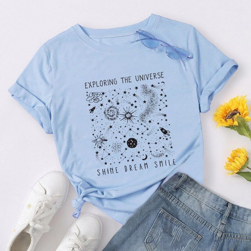 Universe Space Stars Print Short Sleeve Oversized Tshirts