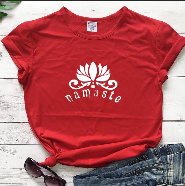 Cotton Women T Shirt Namaste Lotus Printed Tshirt Ladies