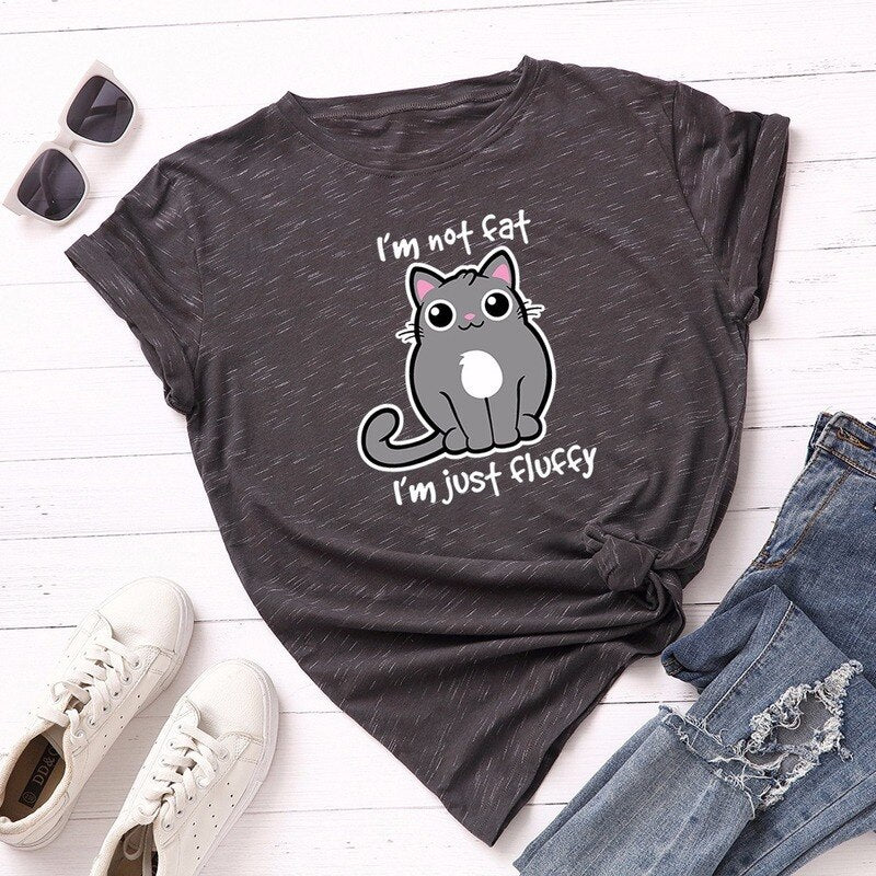 Summer Fashion Women T-shirt Cotton Cute Cartoon Fat Cat