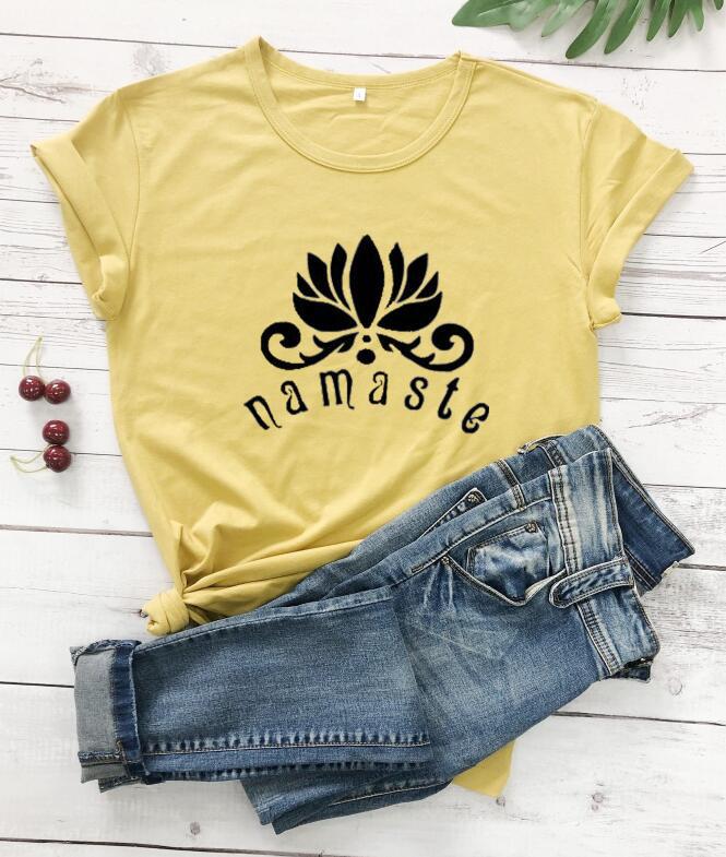 Cotton Women T Shirt Namaste Lotus Printed Tshirt Ladies