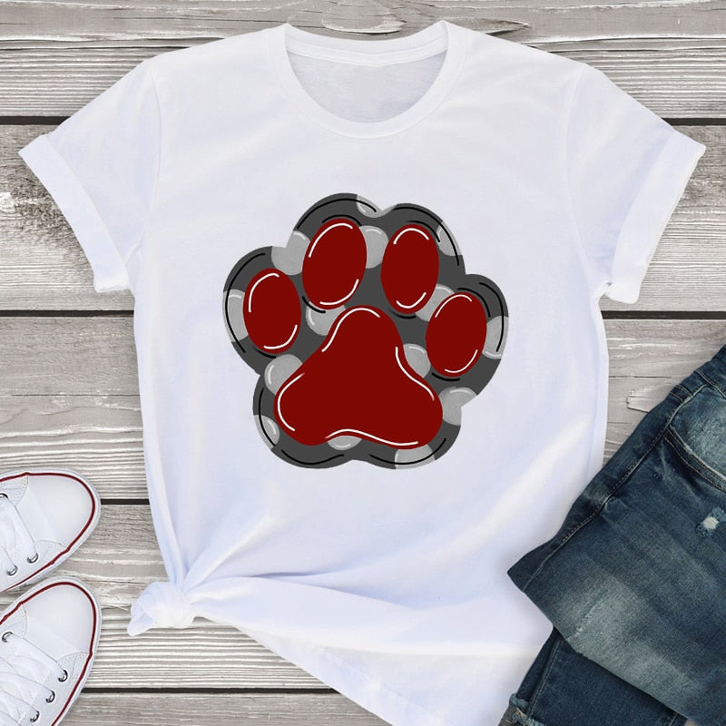 Women Graphic Short Sleeve Cartoon Dog Leopard