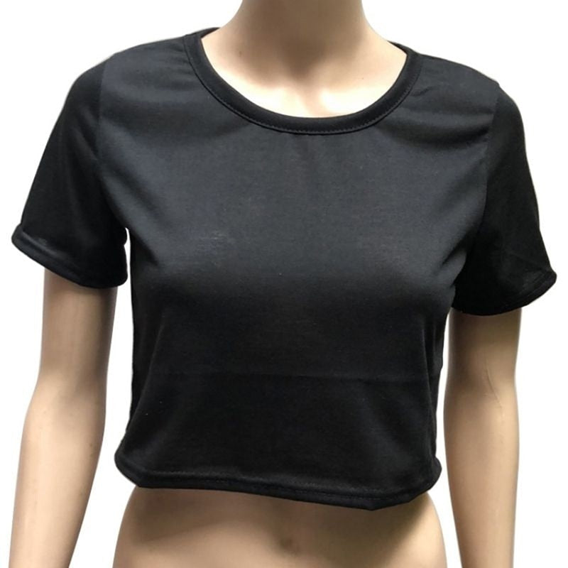 2020 Summer Women Fashion Crop Top Shirt Solid Color O-Neck Short Sleeve T-shirt Casual Tees Basic Solid Color