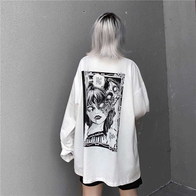 Gothic Cartoon Horror Graphic T-shirt Women Character Print Loose