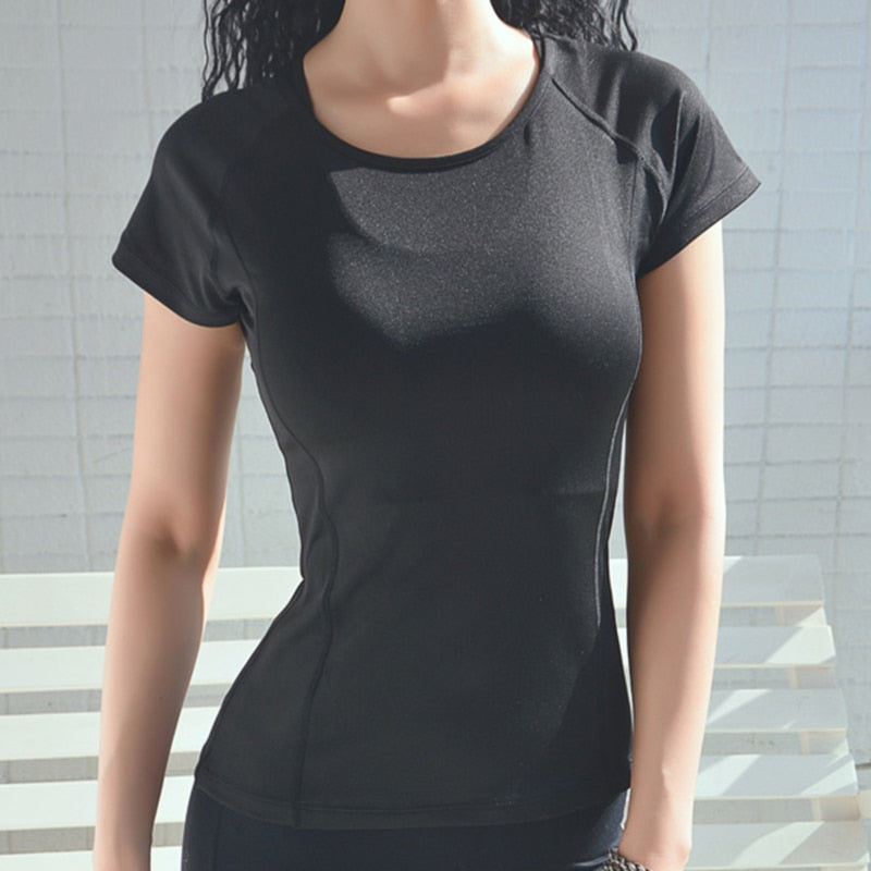 New Quick Dry Stretch Slim Fit Yoga Tops Womens Gym Shirt