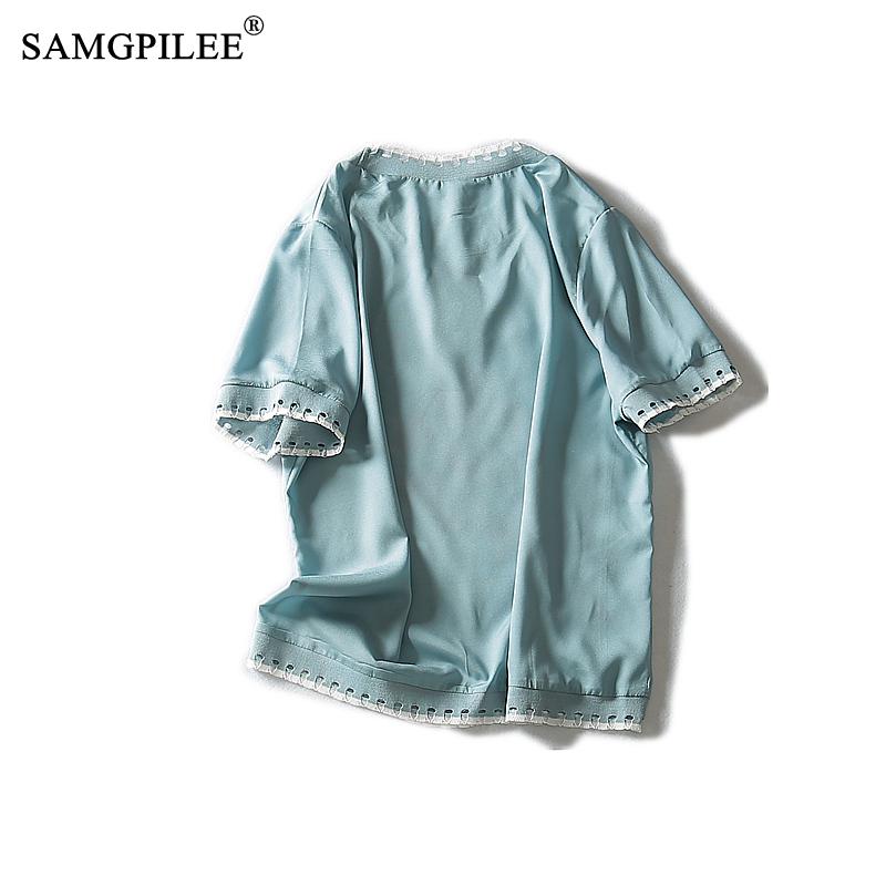 Summer Women T-shirt Office Lady Plus Size Women Tshirt Chiffon Women Summer Clothes Short Sleeve Print O-neck T Shirt For Women