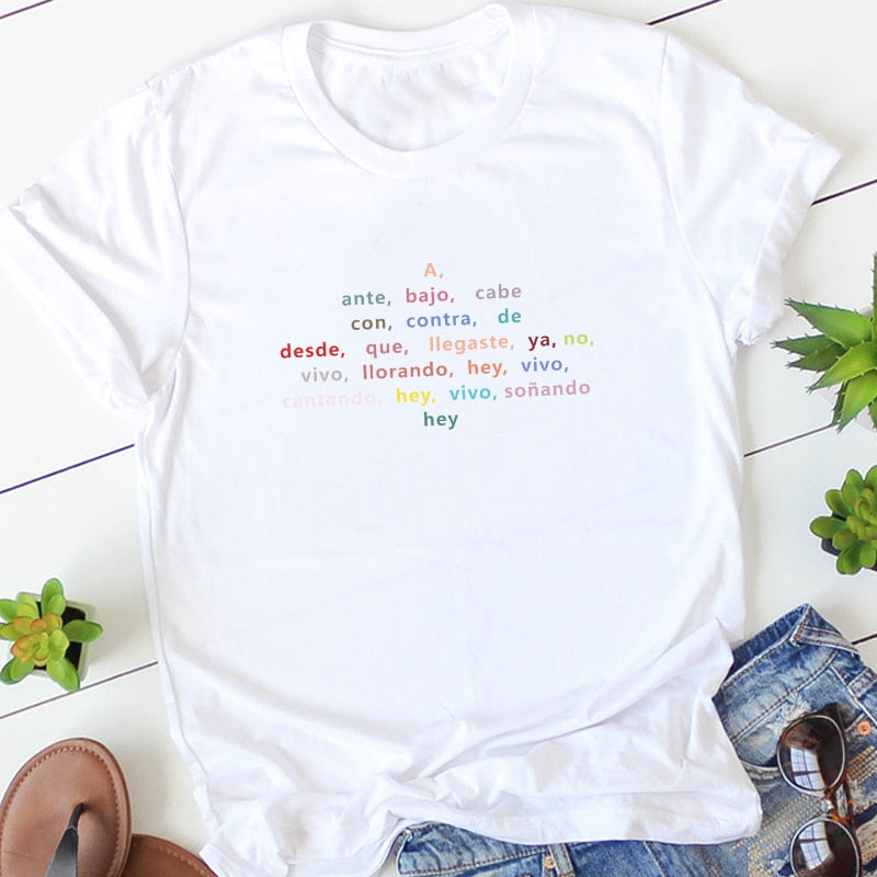 Fashion Spanish T-shirts Women Casual Tees Funny Letter Printed