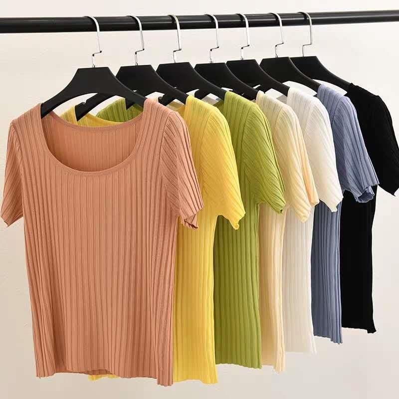 HELIAR T-shirts Women Square Neck Tees Solid