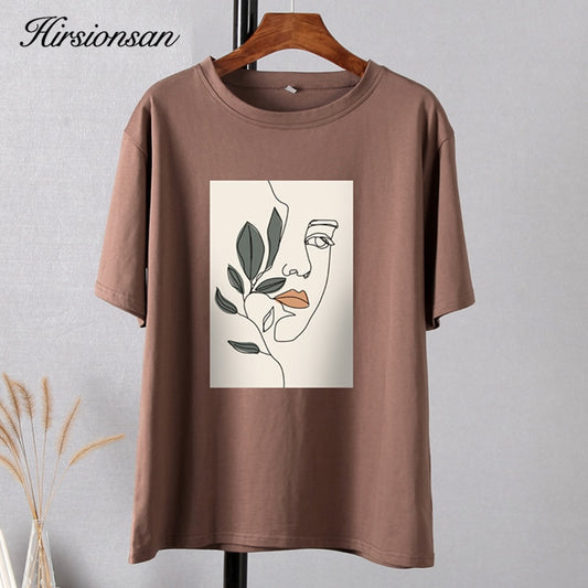 Hirsionsan Gothic Graphic T Shirt Women 2021 Summer New Oversized Cotton Tees Casual Aesthetic Character Printed O Neck Tops