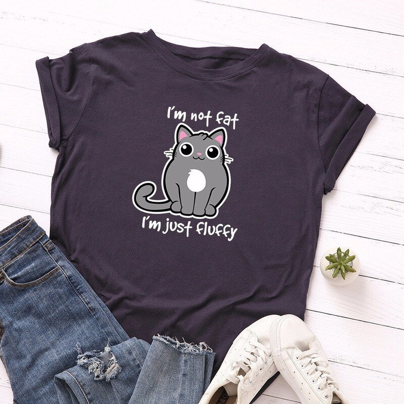 Summer Fashion Women T-shirt Cotton Cute Cartoon Fat Cat