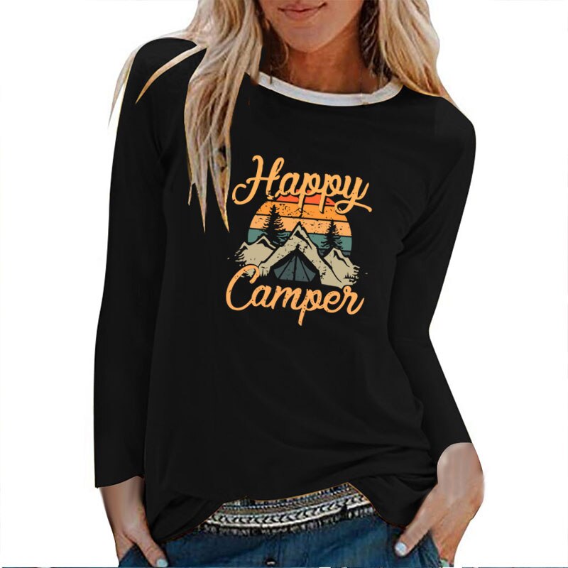 Happy Camper Printed Long Sleeve T-shirts Women