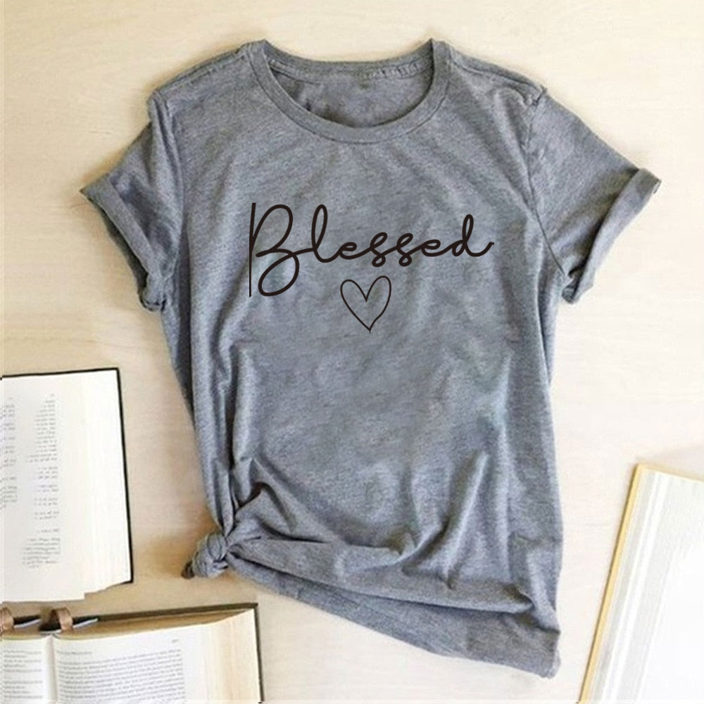 Blessed Heart Printing T-shirts Women Summer Clothes Vogue