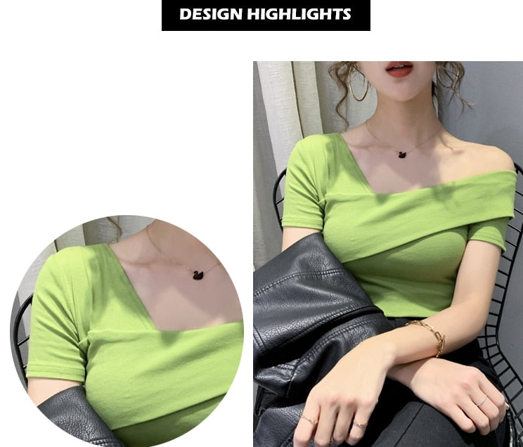 European Clothes Fashion Asymmetrical Hollow Out T-shirt Women 2020 New Summer Back Tops Ropa Mujer Bottoming Shirt Tees T02210