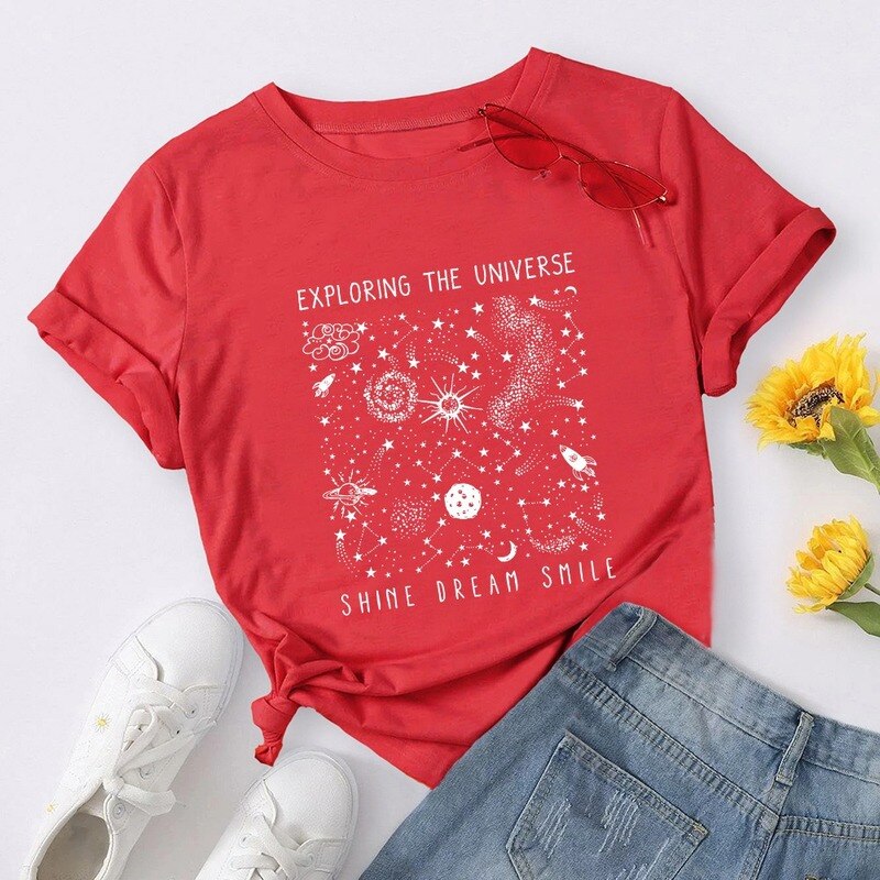 Universe Space Stars Print Short Sleeve Oversized Tshirts