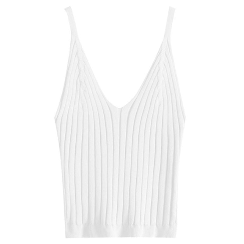 Women Sexy Sleeveless Crop Tank Top Ribbed Knitted Strap