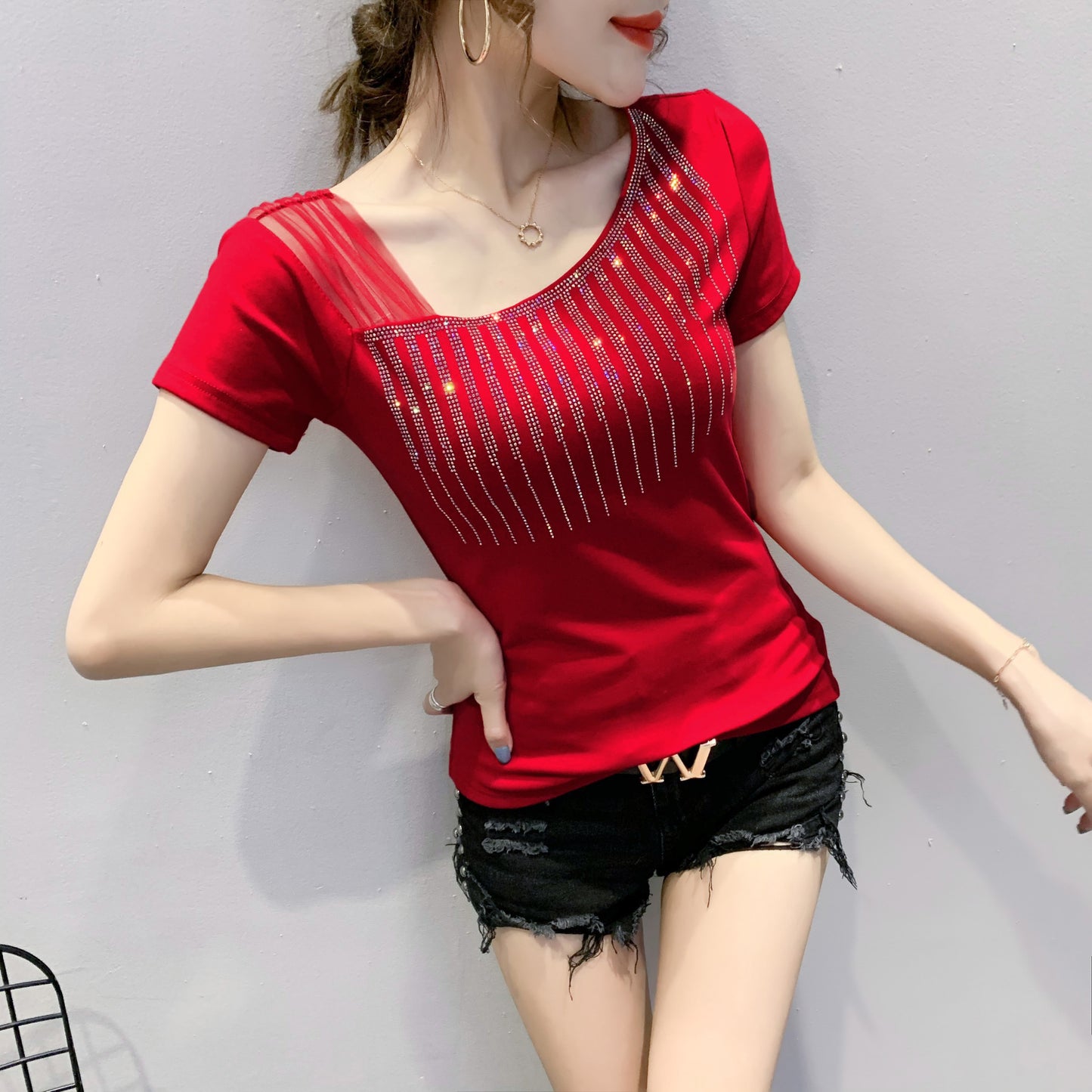 Diamante Summer T Shirt Women Casual Tee Shirts