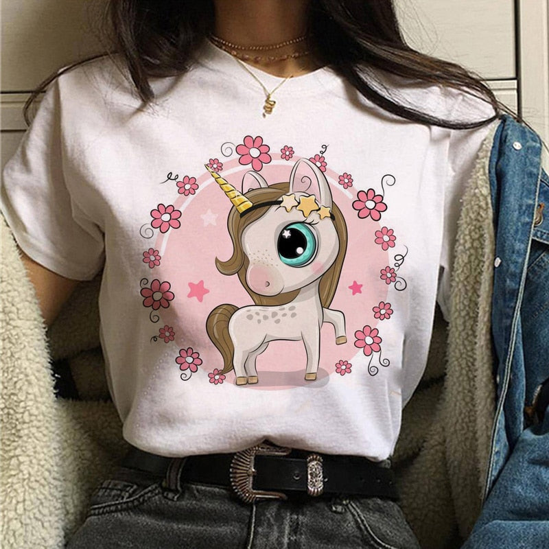 unicorn harajuku women kawaii cartoon funny ulzzang 90s streetwear tshirt korean style grunge female Casual t-shirt clothing