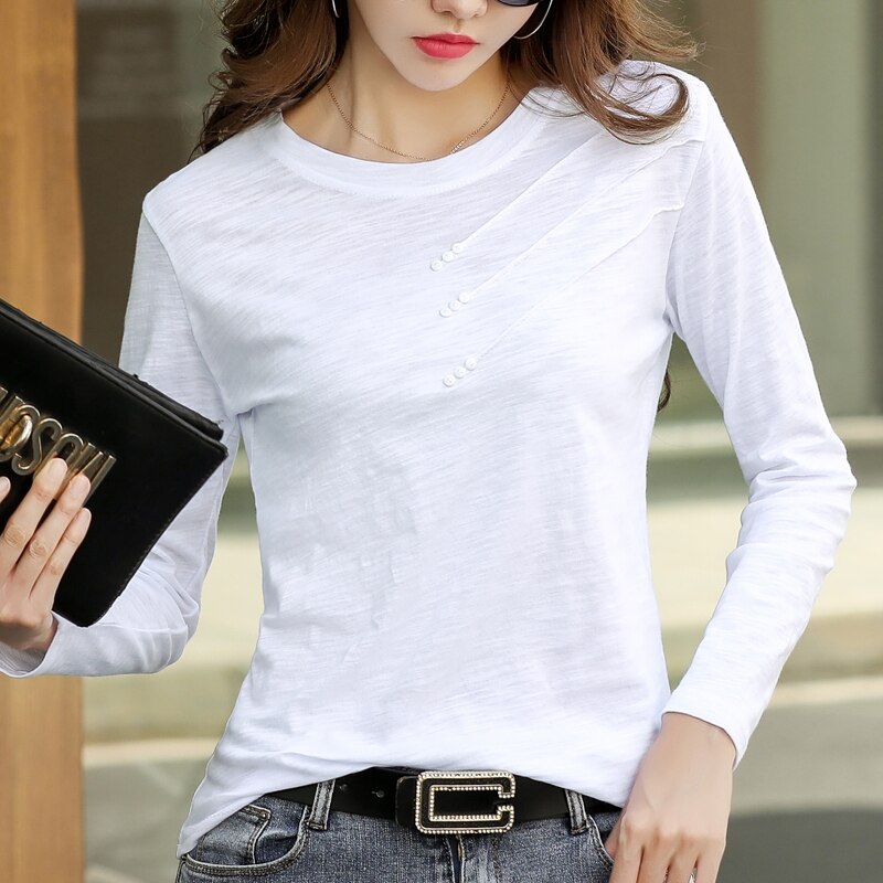 Long sleeve Women Bamboo cotton Casual T-shirt Female Loose