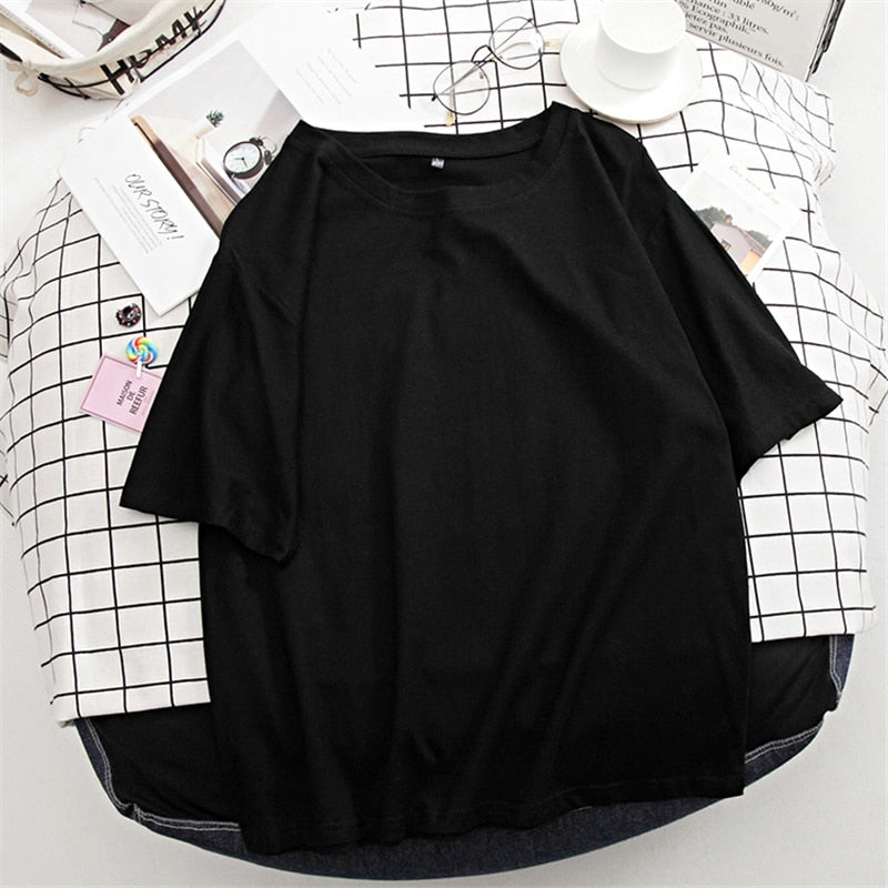 Basic Cotton T Shirt Women Summer New Oversized Solid Tees