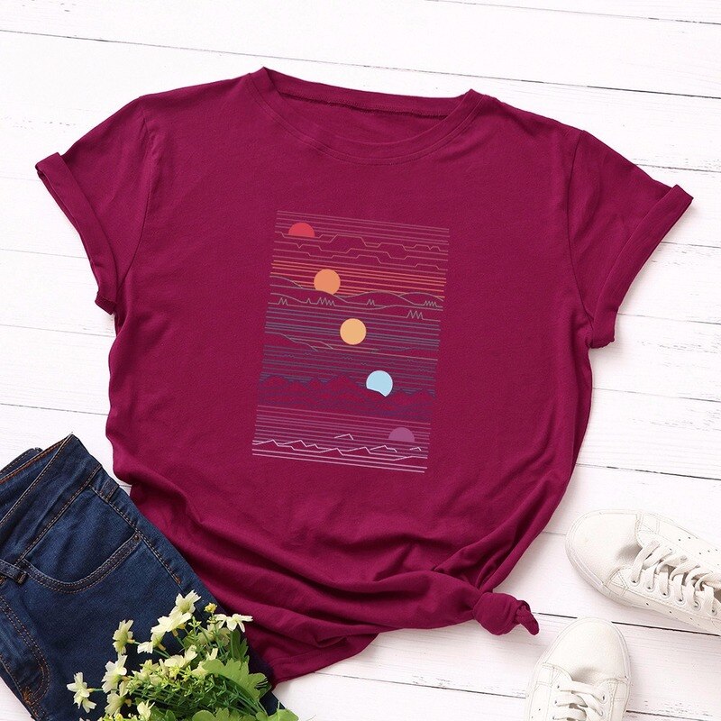 Summer Women tshirt Cotton Plus Size 5XL Casual Fashion Short Sleeve Sunrise Graphic Print t shirt Funny Women Tee Tops