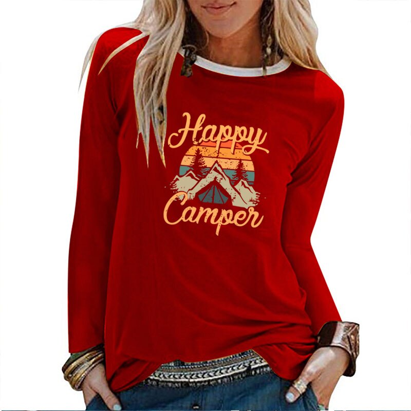 Happy Camper Printed Long Sleeve T-shirts Women