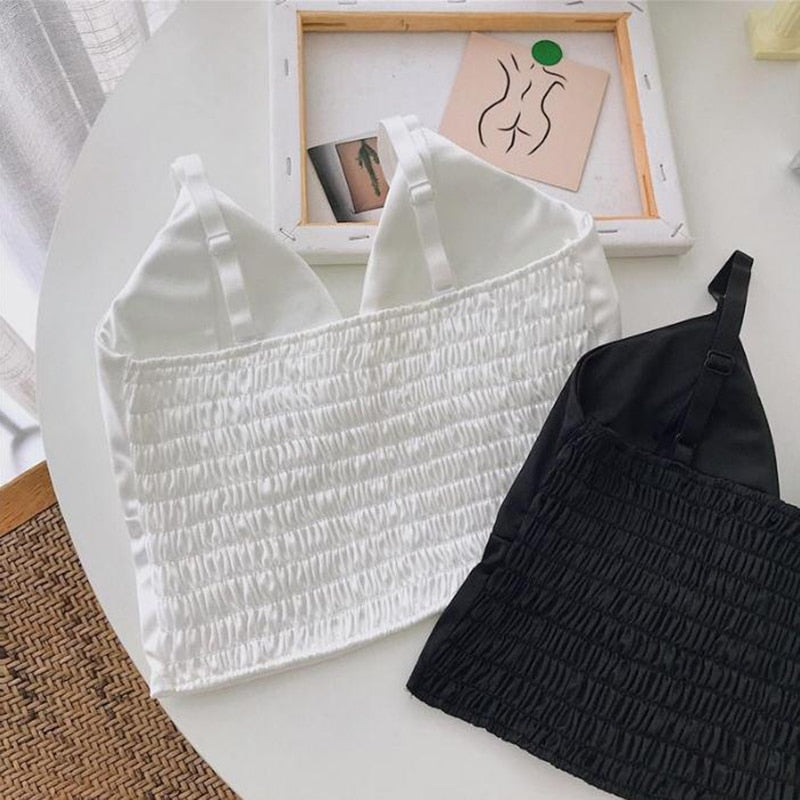 Women Wireless Bralette Crochet Top Sexy Satin Crop Tops