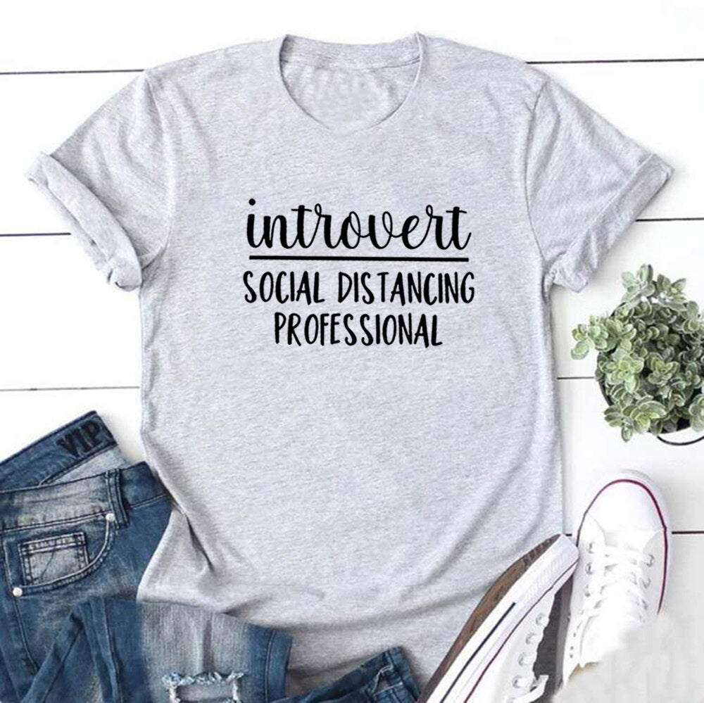 Introvert Social Distancing T Shirts Women Cotton Short