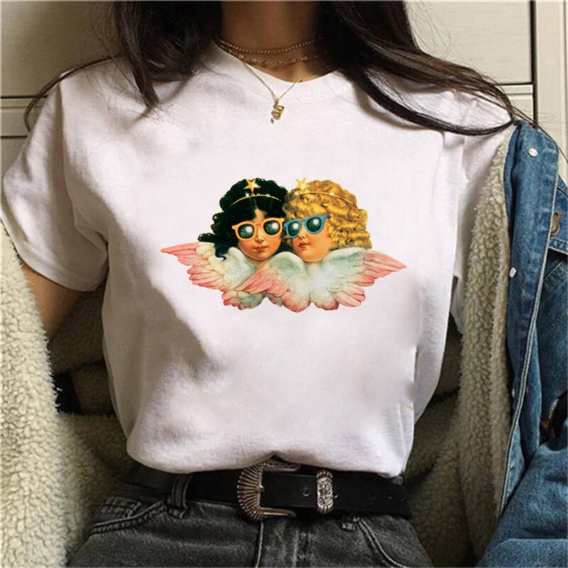 Cupid Angel Print T shirt Women Summer Cartoon Clothes